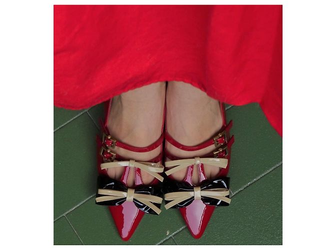Gucci Rote Lackleder Slingback Pumps Größe 37 Schwarz Weiß - Ansicht 9