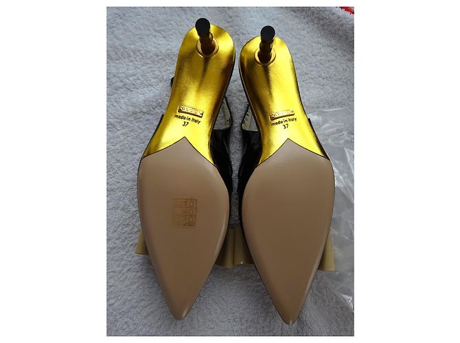 Gucci Slingback Pumps Lackleder Schwarz Größe 37 Golden - Ansicht 6