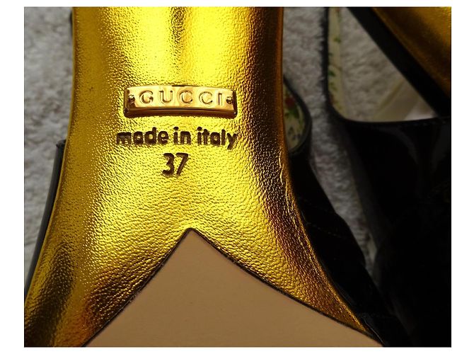 Gucci Slingback Pumps Lackleder Schwarz Größe 37 Golden - Ansicht 7