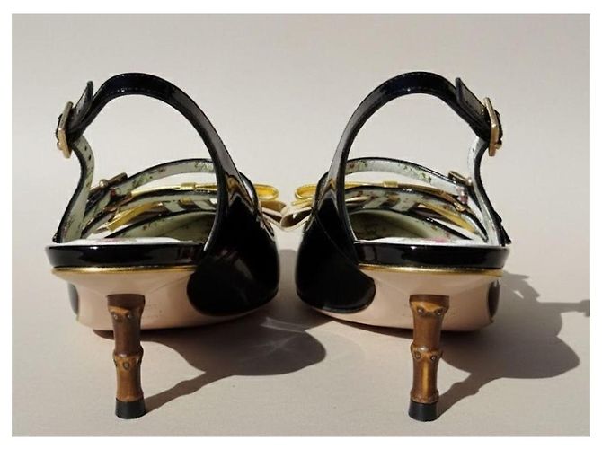 Gucci Slingback Pumps Lackleder Schwarz Größe 37 Golden - Ansicht 9