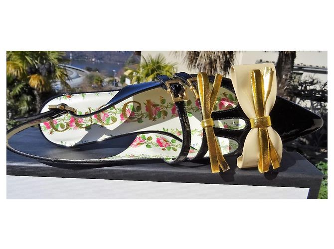 Gucci Slingback Pumps aus Lackleder Schwarz Golden - Ansicht 3