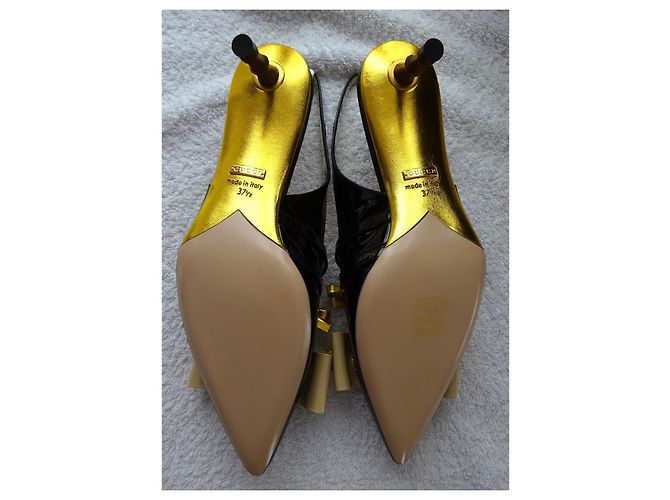 Gucci Slingback Pumps aus Lackleder Schwarz Golden - Ansicht 7