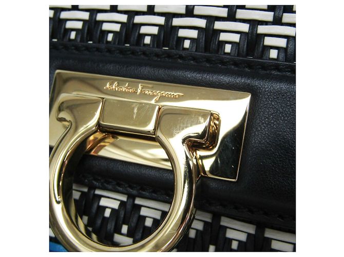 Borsa Salvatore Ferragamo Gancini Sophia DH-21 G175 Nero Bianco Blu - vista 12