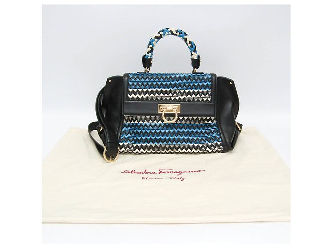 Borsa Salvatore Ferragamo Gancini Sophia DH-21 G175 Nero Bianco Blu - vista 2