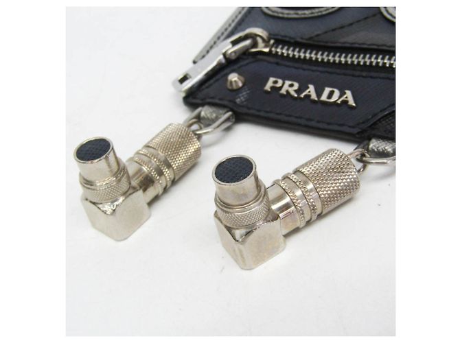 Prada Saffiano Robot Key Ring Coin Purse Silvery Navy blue - view 11