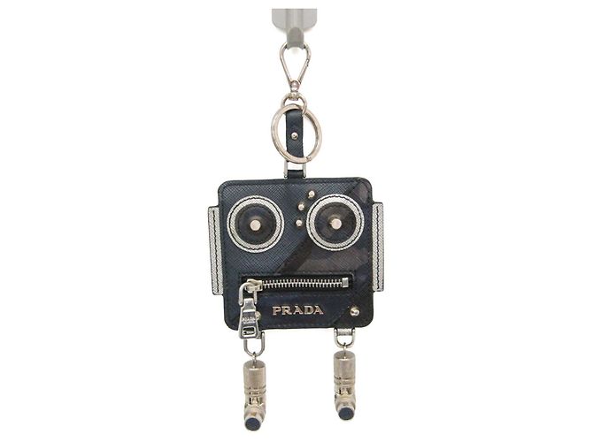 Prada Saffiano Robot Key Ring Coin Purse Silvery Navy blue - view 12