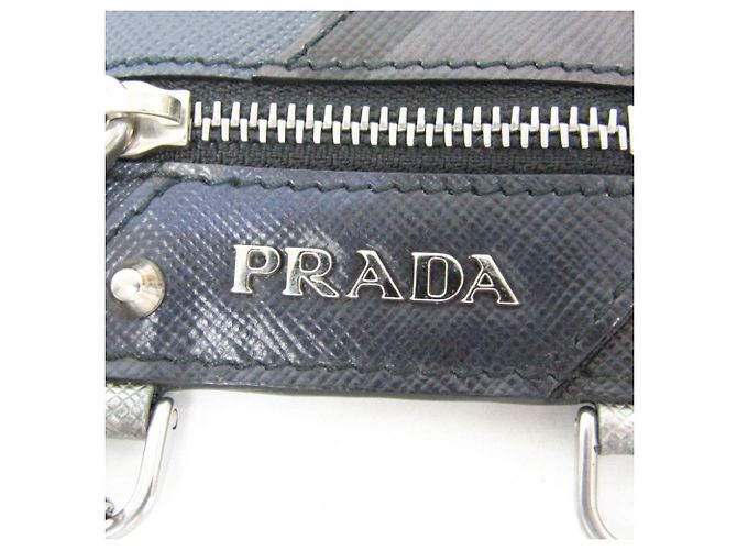 Prada Saffiano Robot Key Ring Coin Purse Silvery Navy blue - view 15