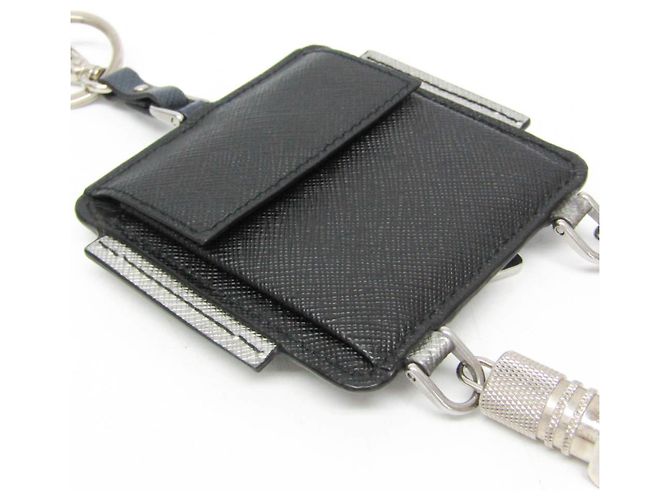 Prada Saffiano Robot Key Ring Coin Purse Silvery Navy blue - view 4