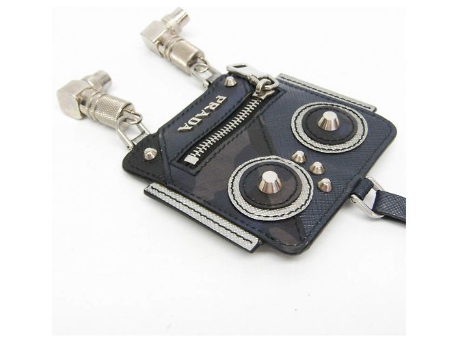 Prada Saffiano Robot Key Ring Coin Purse Silvery Navy blue - view 6