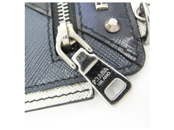 Prada Saffiano Robot Key Ring Coin Purse Silvery Navy blue - view 9