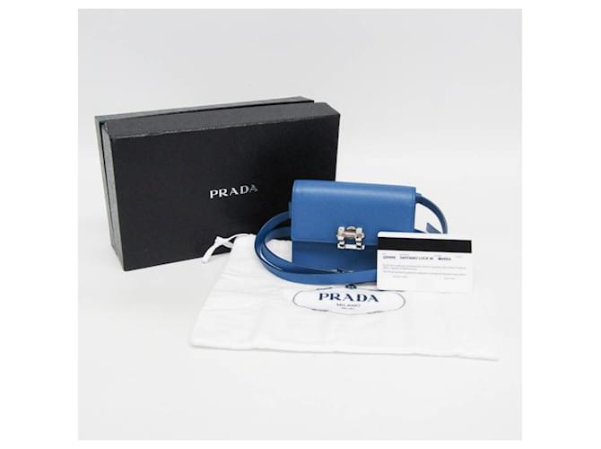 Prada Saffiano Lock 2ZH098 Mini Pouch Blu - vista 2