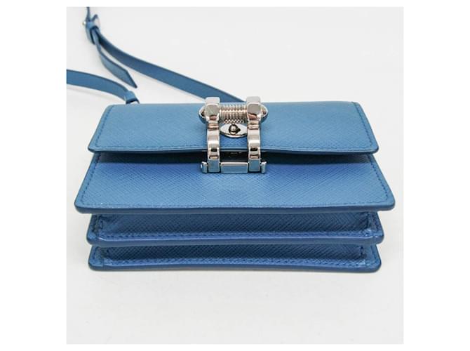 Prada Saffiano Lock 2ZH098 Mini Pouch Blu - vista 5