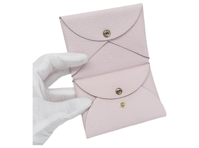 Hermès Portacarte in pelle di capra Hermes Calvi Duo Rosa Chiaro - vista 4