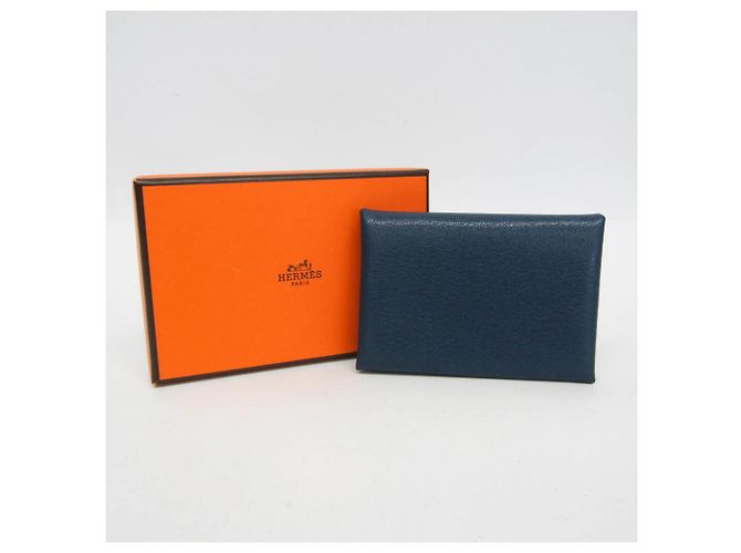 Hermès Tarjetero de piel de cabra Hermes Calvi Duo Azul marino - vista 2