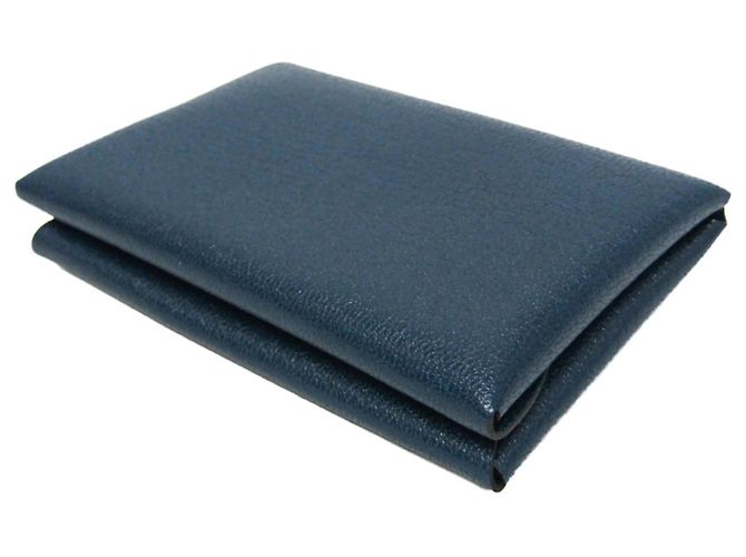 Hermès Tarjetero de piel de cabra Hermes Calvi Duo Azul marino - vista 3