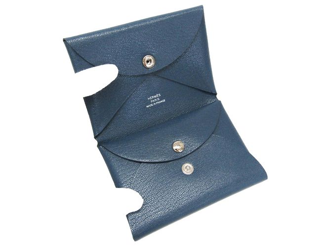 Hermès Tarjetero de piel de cabra Hermes Calvi Duo Azul marino - vista 4