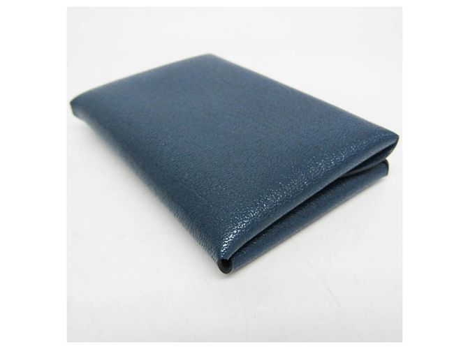 Hermès Tarjetero de piel de cabra Hermes Calvi Duo Azul marino - vista 7