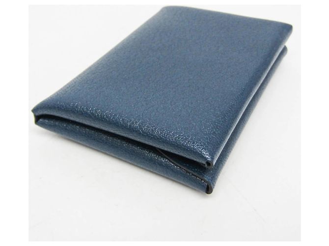 Hermès Tarjetero de piel de cabra Hermes Calvi Duo Azul marino - vista 8