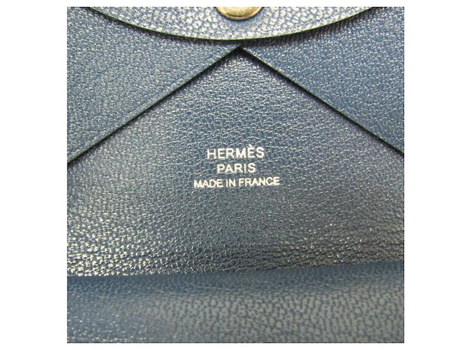 Hermès Tarjetero de piel de cabra Hermes Calvi Duo Azul marino - vista 9