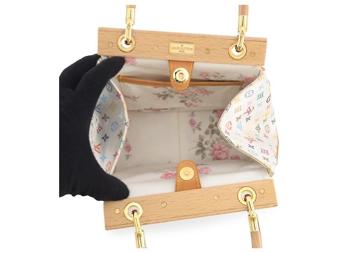 Borsa Louis Vuitton Monogram Multicolor Satin Abelia Bianco - vista 5