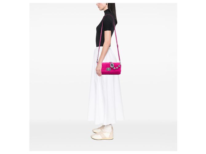 Borsa Miu Miu in nylon matelassé rosa con catena di cristalli - vista 5