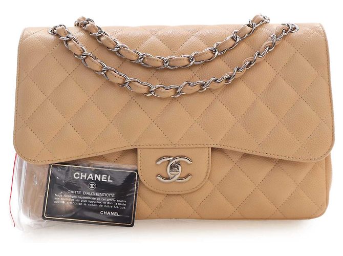 Chanel Beige Jumbo Classic Caviar Double Flap - vista 15