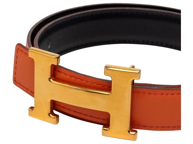 Cinturón Hermès Orange Box Calf Constance H reversible Naranja - vista 4