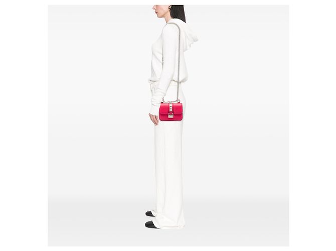 Valentino Mini Borsa a Tracolla Rockstud Glam Lock in Pelle Rosa - vista 5