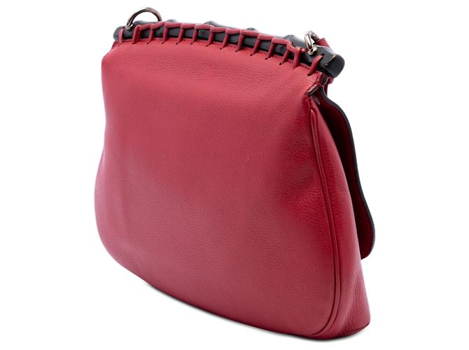 Borsa a tracolla Gucci Red Medium Leather Bamboo Nouveau Fringe Rosso - vista 2