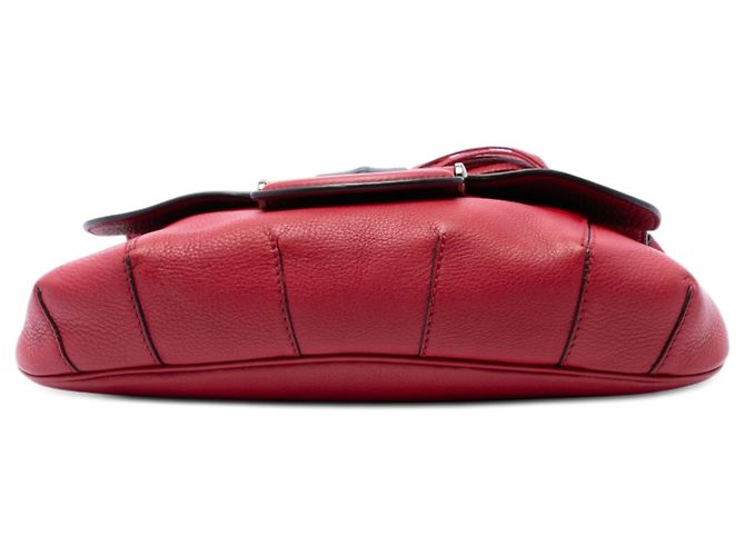 Borsa a tracolla Gucci Red Medium Leather Bamboo Nouveau Fringe Rosso - vista 3