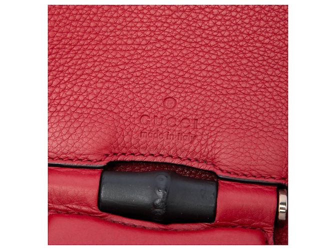 Borsa a tracolla Gucci Red Medium Leather Bamboo Nouveau Fringe Rosso - vista 5