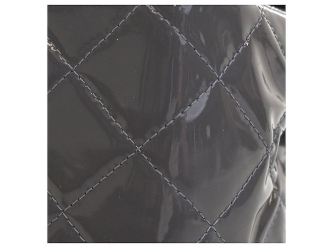 Chanel Gray Jumbo Classic Striped Patent Double Flap Marrone - vista 13