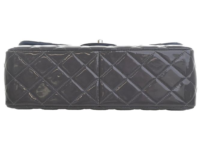 Chanel Gray Jumbo Classic Striped Patent Double Flap Marrone - vista 5