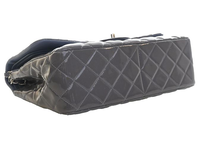 Chanel Gray Jumbo Classic Striped Patent Double Flap Marrone - vista 6
