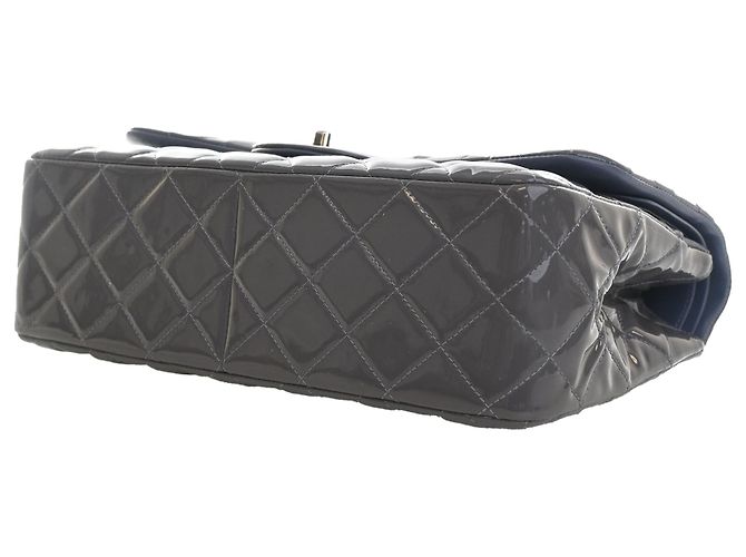 Chanel Gray Jumbo Classic Striped Patent Double Flap Marrone - vista 7