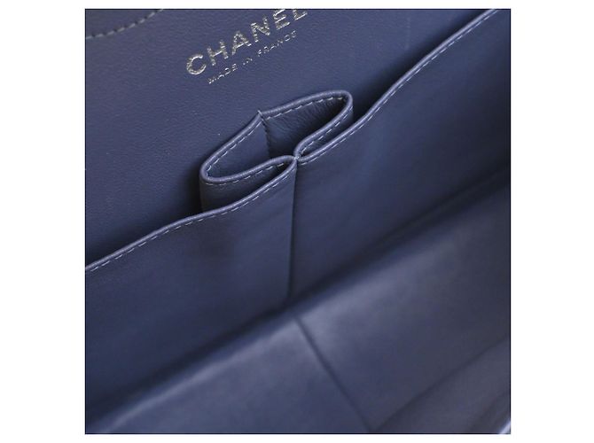 Chanel Gray Jumbo Classic Striped Patent Double Flap Marrone - vista 8