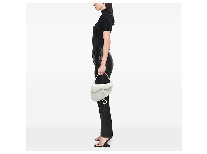 Borsa Saddle in pelle di vitello granulata bianca Dior Bianco - vista 5