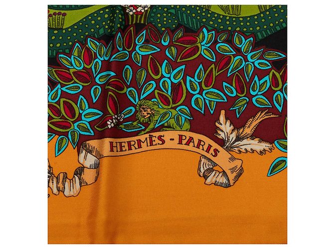 Sciarpa in seta Hermès Orange Le Paradis du Roy 90 Arancione - vista 4