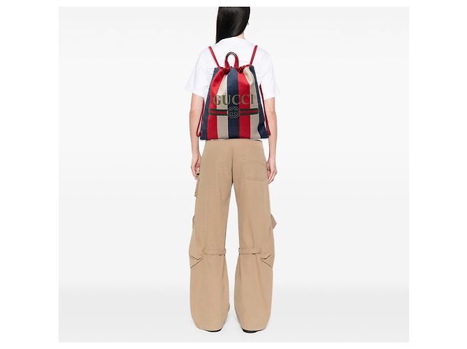 Sylvie Mochila de cordón Gucci Baiadera de lona a rayas roja - vista 6