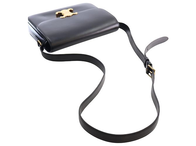 Céline Celine Black Classique Shiny Calfskin Triomphe Crossbody Nero - vista 14