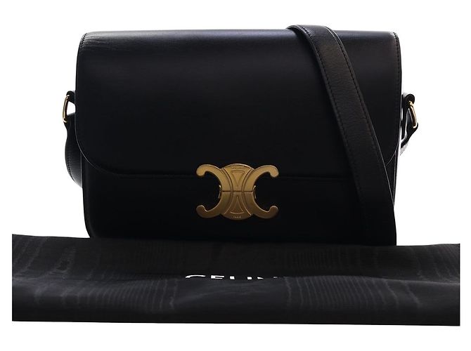 Céline Celine Black Classique Shiny Calfskin Triomphe Crossbody Nero - vista 15
