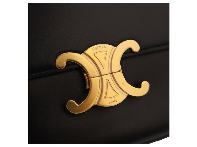 Céline Celine Black Classique Shiny Calfskin Triomphe Crossbody Nero - vista 5