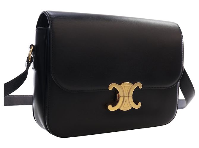 Céline Celine Black Classique Shiny Calfskin Triomphe Crossbody Nero - vista 6