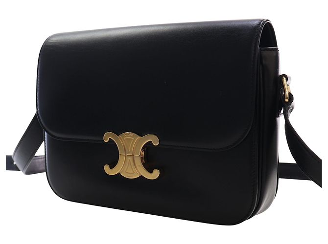 Céline Celine Black Classique Shiny Calfskin Triomphe Crossbody Nero - vista 7