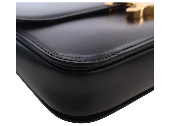 Céline Celine Black Classique Shiny Calfskin Triomphe Crossbody Nero - vista 8