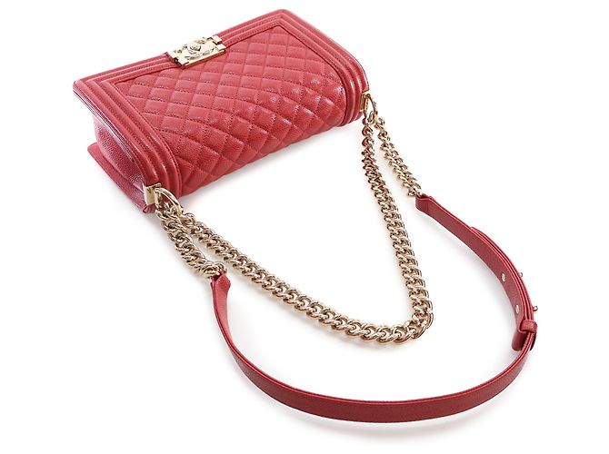Chanel Red Old Medium Quilted Caviar Boy Flap Rosso - vista 14