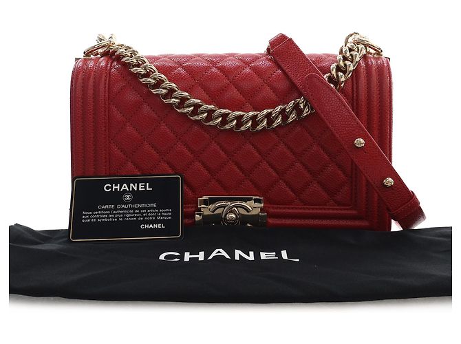 Chanel Red Old Medium Quilted Caviar Boy Flap Rosso - vista 15