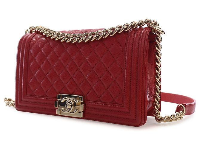 Chanel Red Old Medium Quilted Caviar Boy Flap Rosso - vista 6