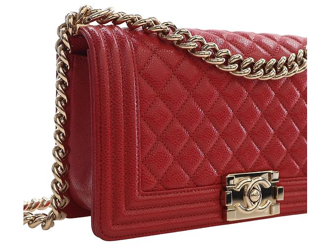 Chanel Red Old Medium Quilted Caviar Boy Flap Rosso - vista 7