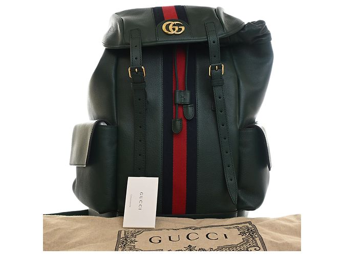 Gucci Green Large Rucksack aus Kalbsleder Web Ophidia Grün Dunkelgrün - Ansicht 15